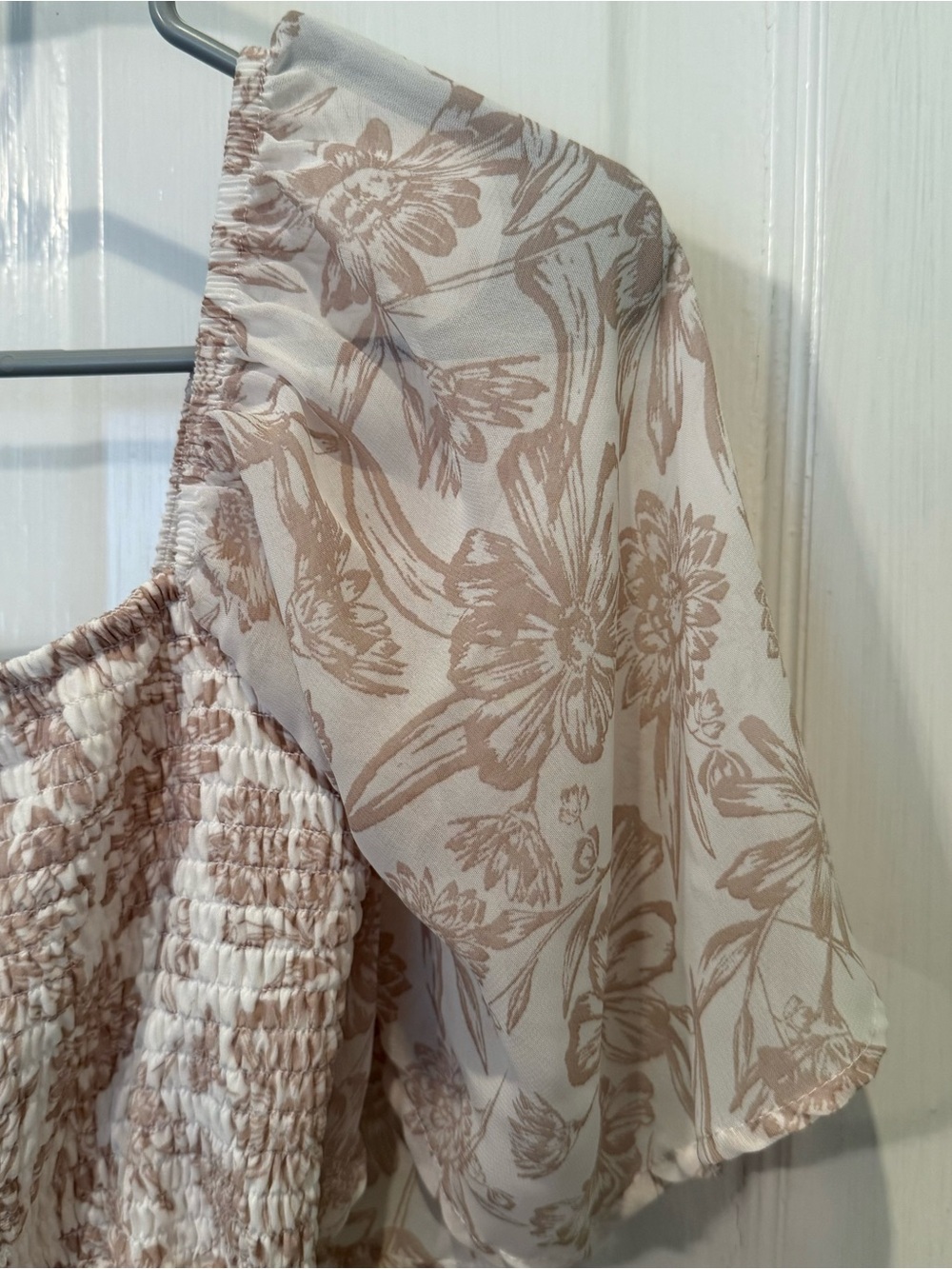 Justify Beige Floral Smocked Babydoll Dress - Picture 3 of 7